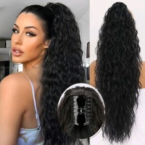 Luxurious Black Wavy Clip On Hair Extension Ponytail